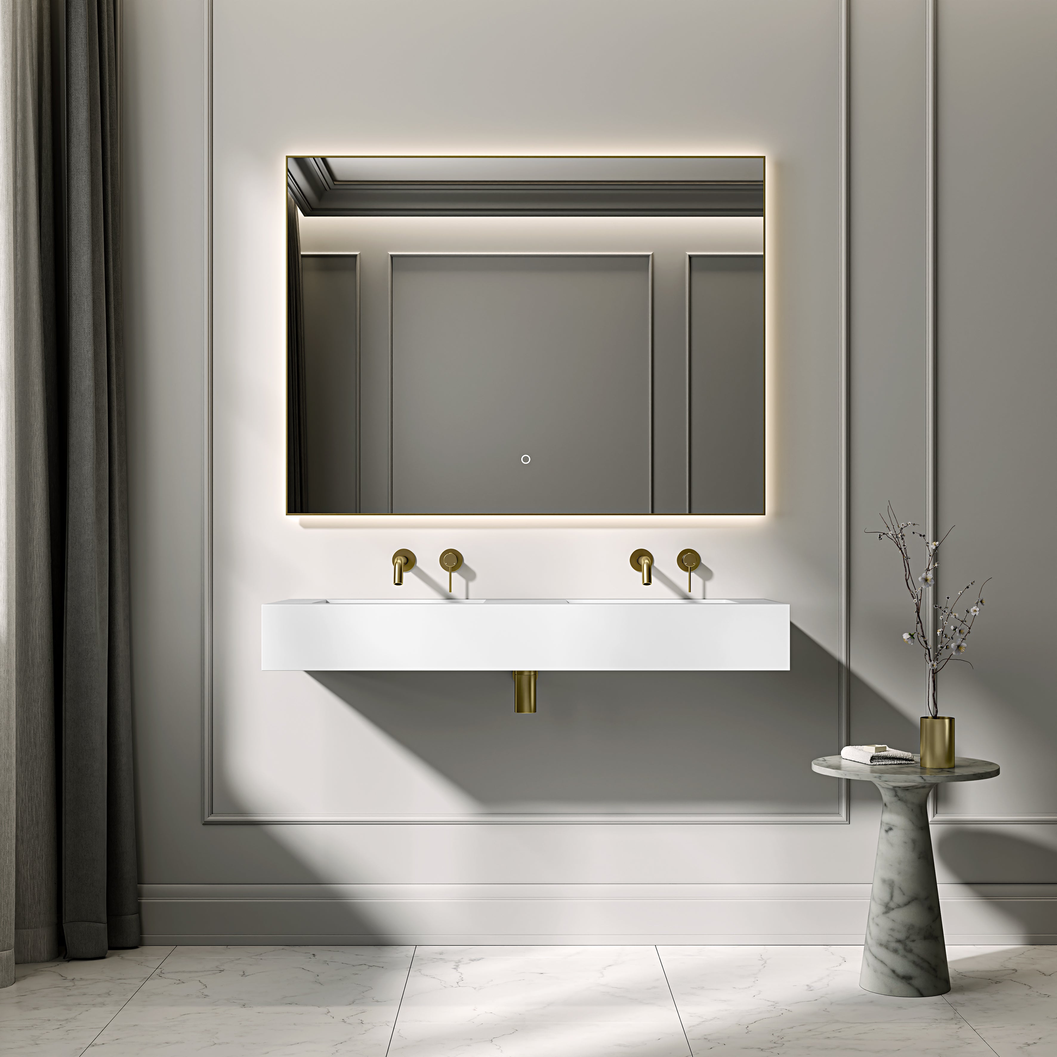 Cielo Mirror with Backlit LED & Demister Brushed Gold 1200mm