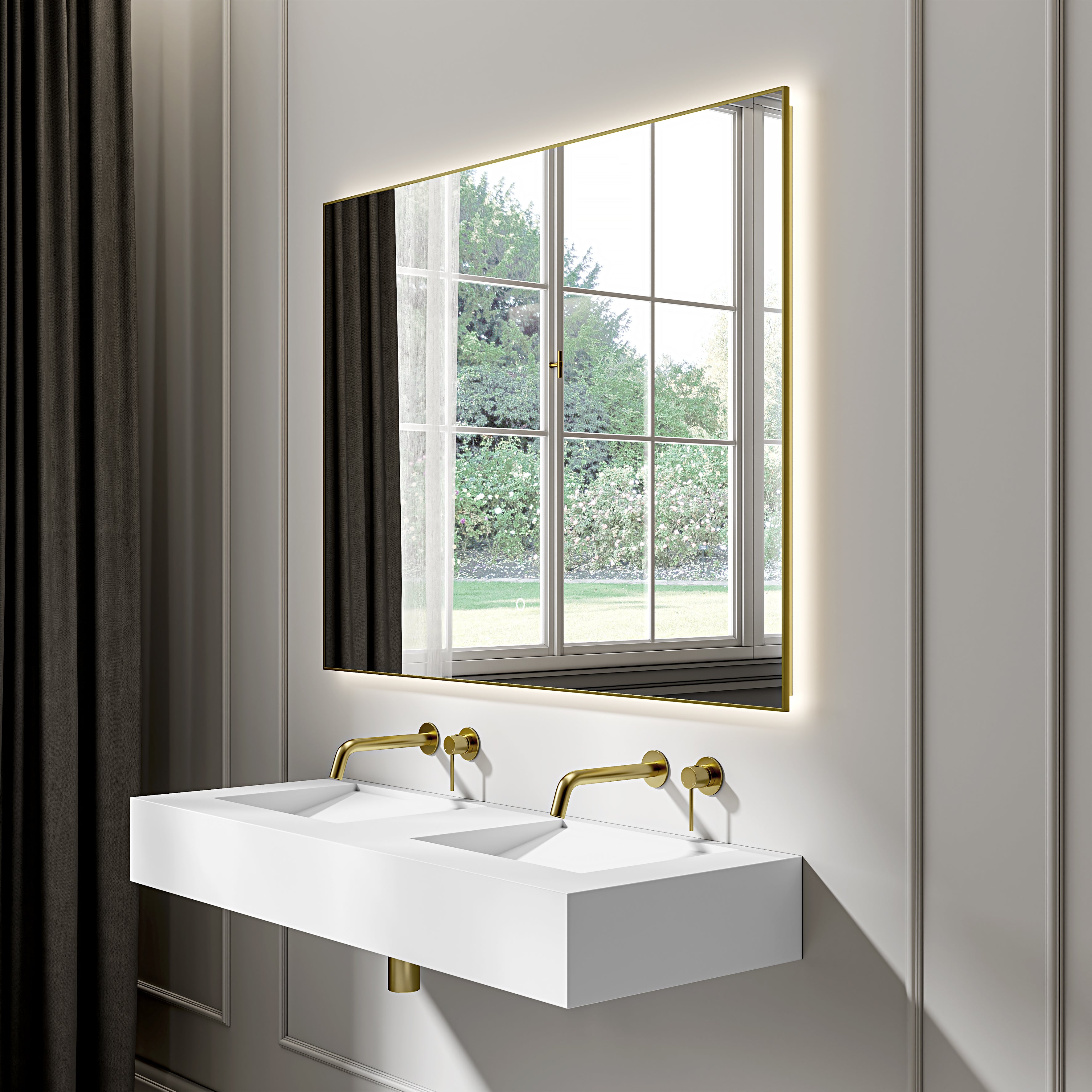 Cielo Mirror with Backlit LED & Demister Brushed Gold 1200mm