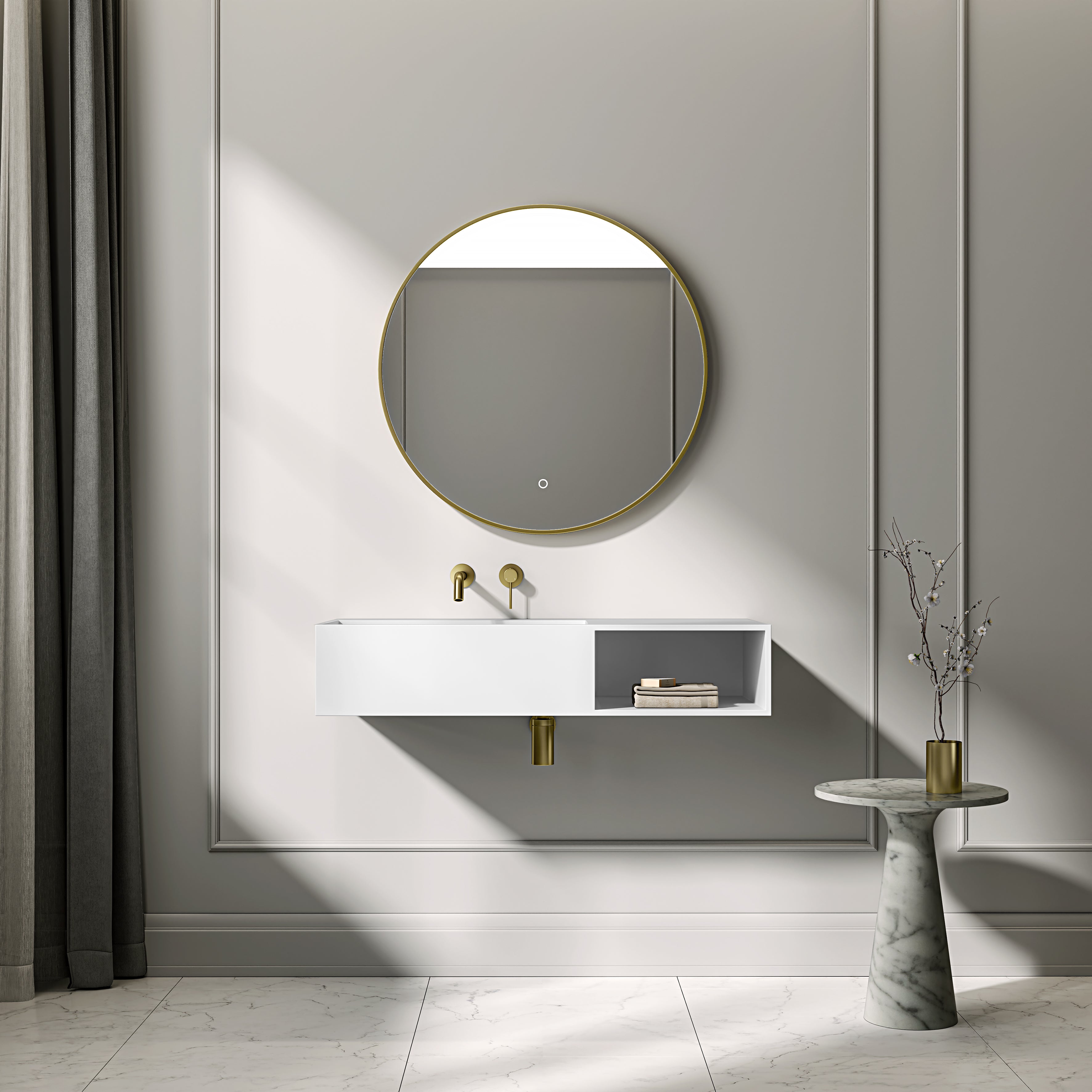 Cielo Mirror with Backlit LED & Demister Brushed Gold 800mm