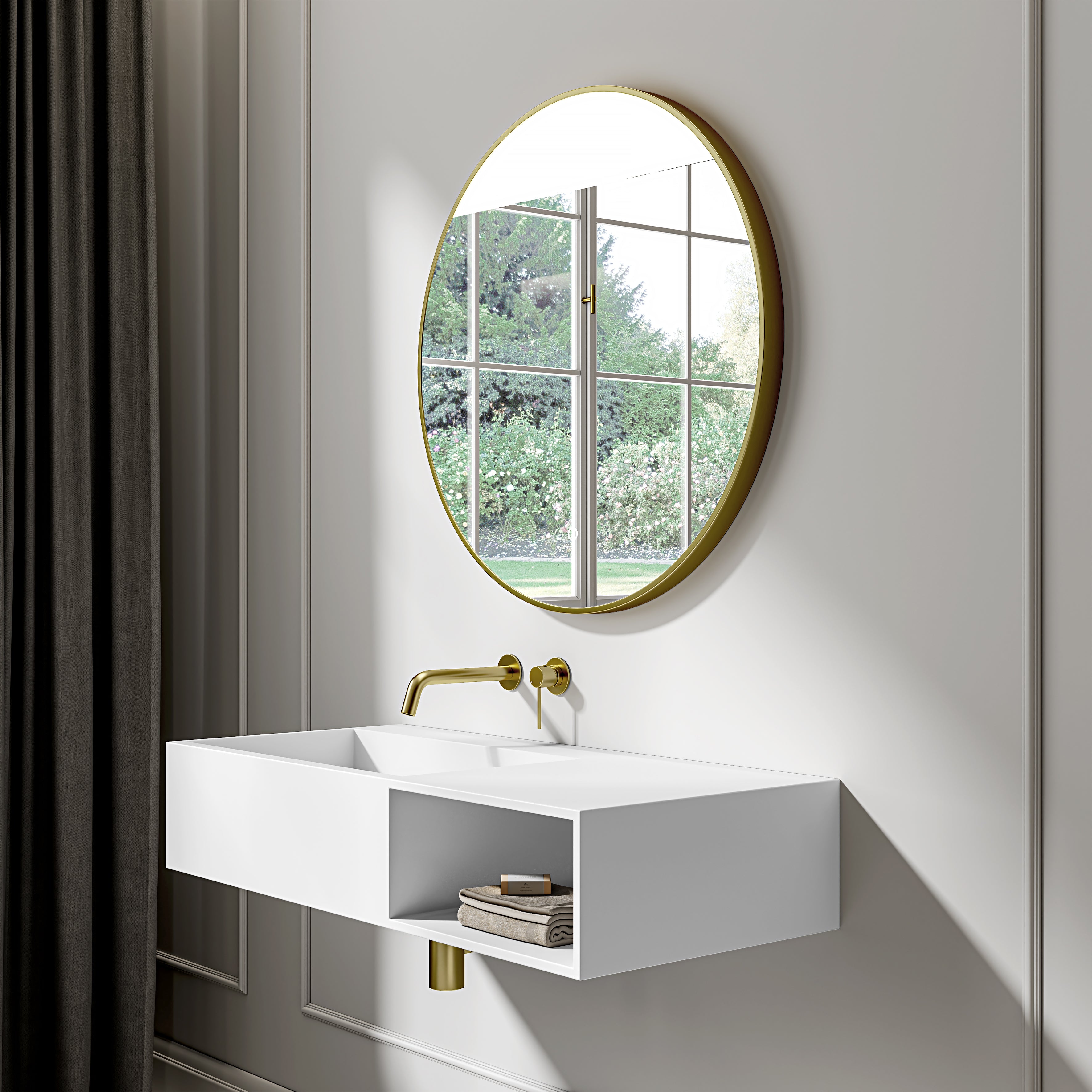 Cielo Mirror with Backlit LED & Demister Brushed Gold 800mm