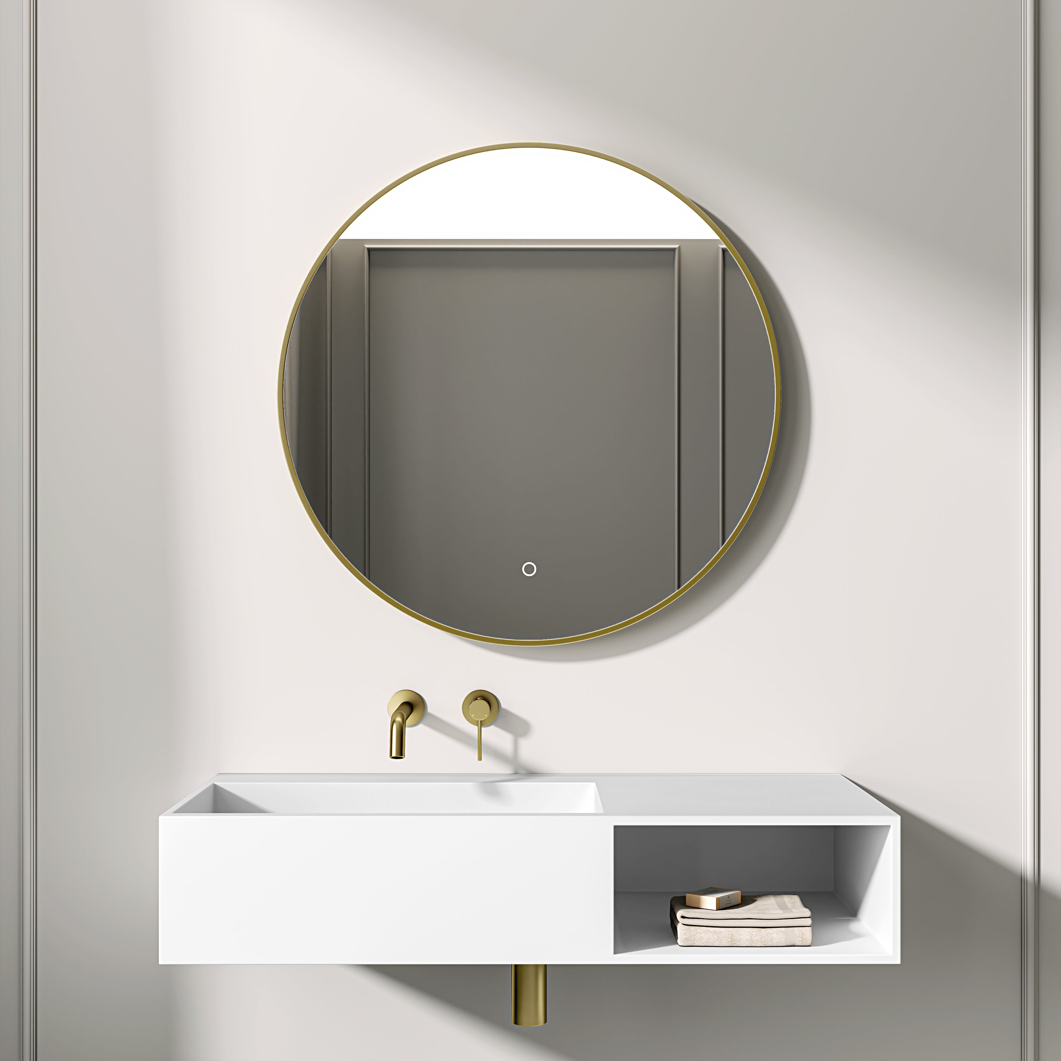 Cielo Mirror with Backlit LED & Demister Brushed Gold 800mm