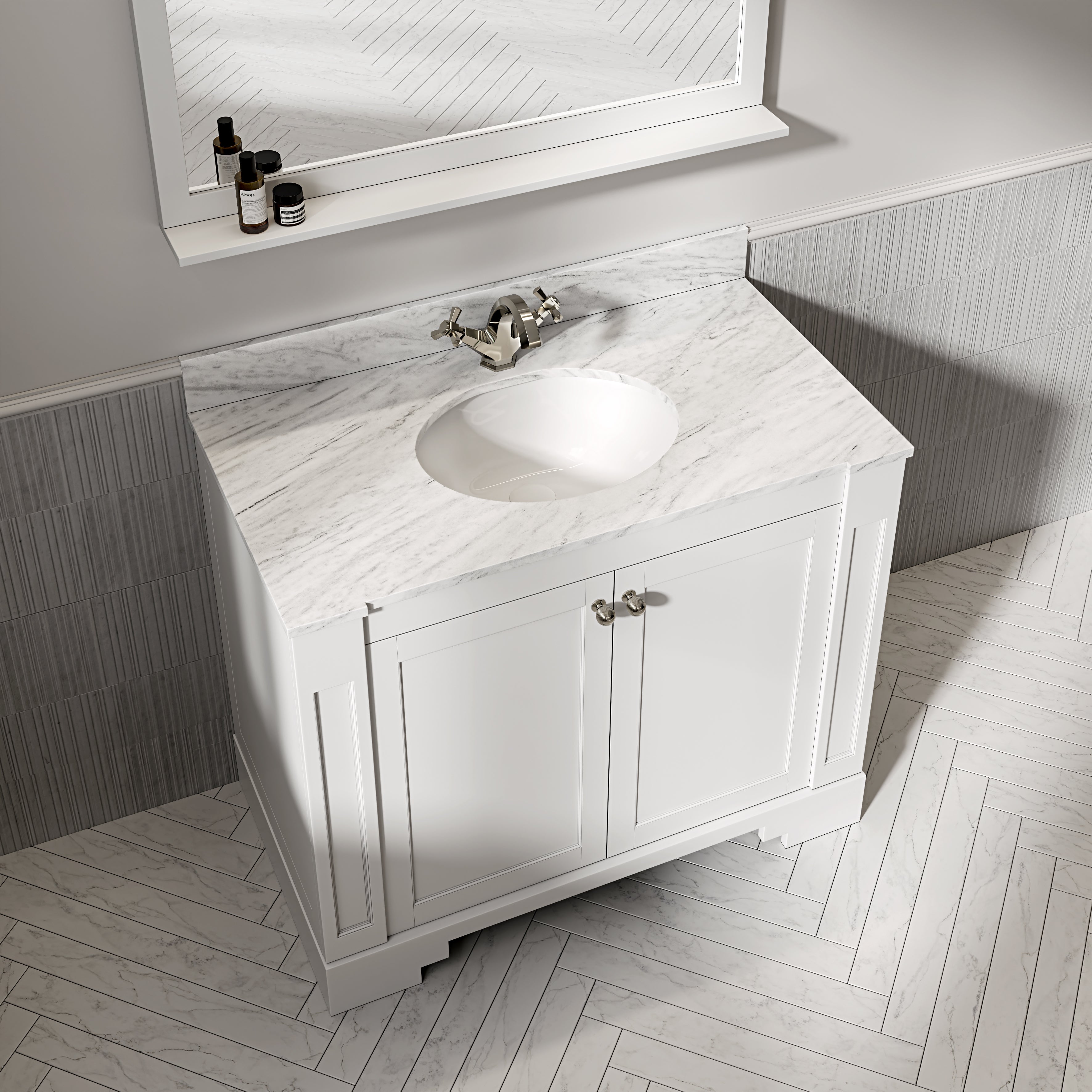 Wentworth Carrara Marble Floorstanding Vanity Unit (Matte White) 1000mm