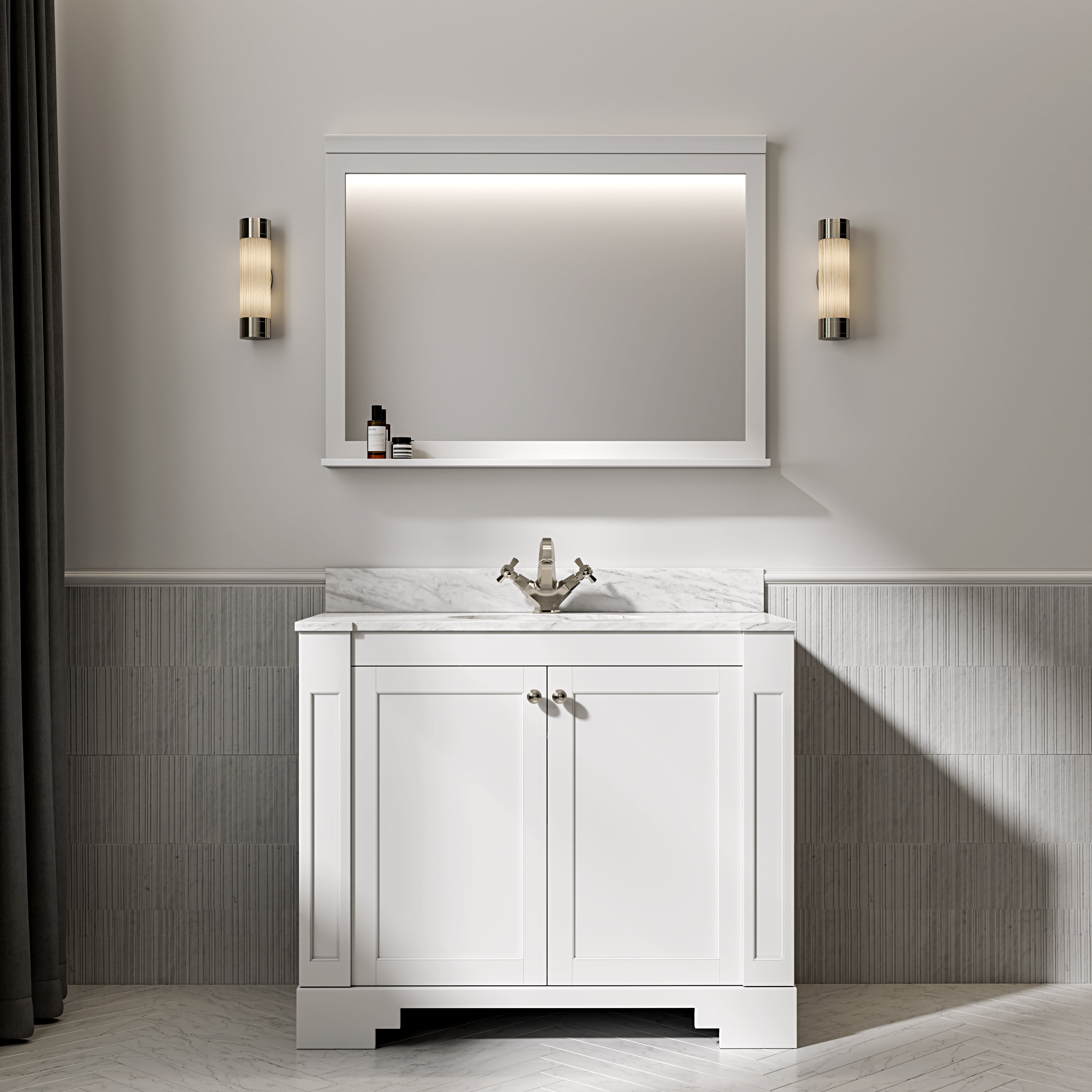 Wentworth Carrara Marble Floorstanding Vanity Unit (Matte White) 1000mm