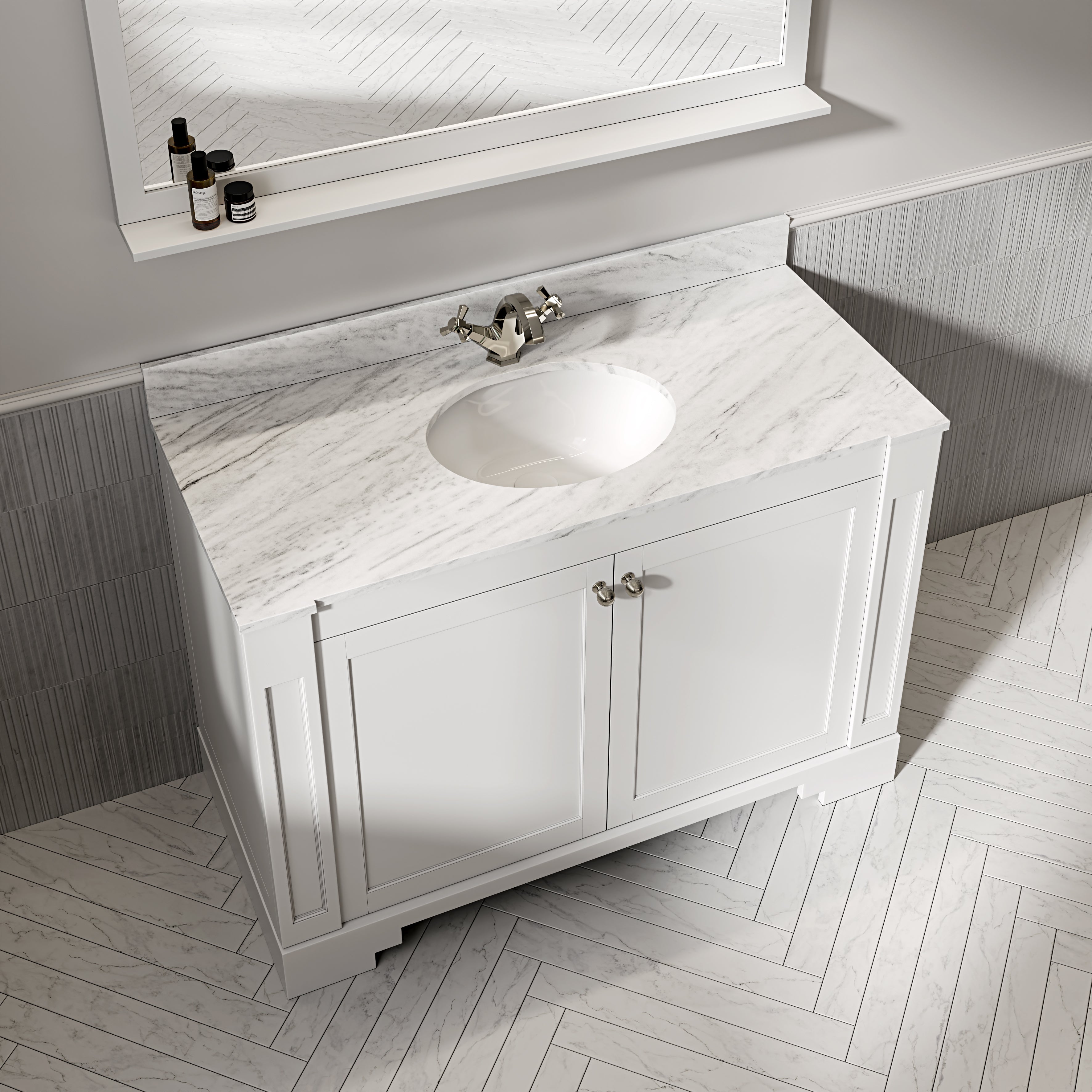 Wentworth Carrara Marble Floorstanding Vanity Unit (Matte White) 1200mm