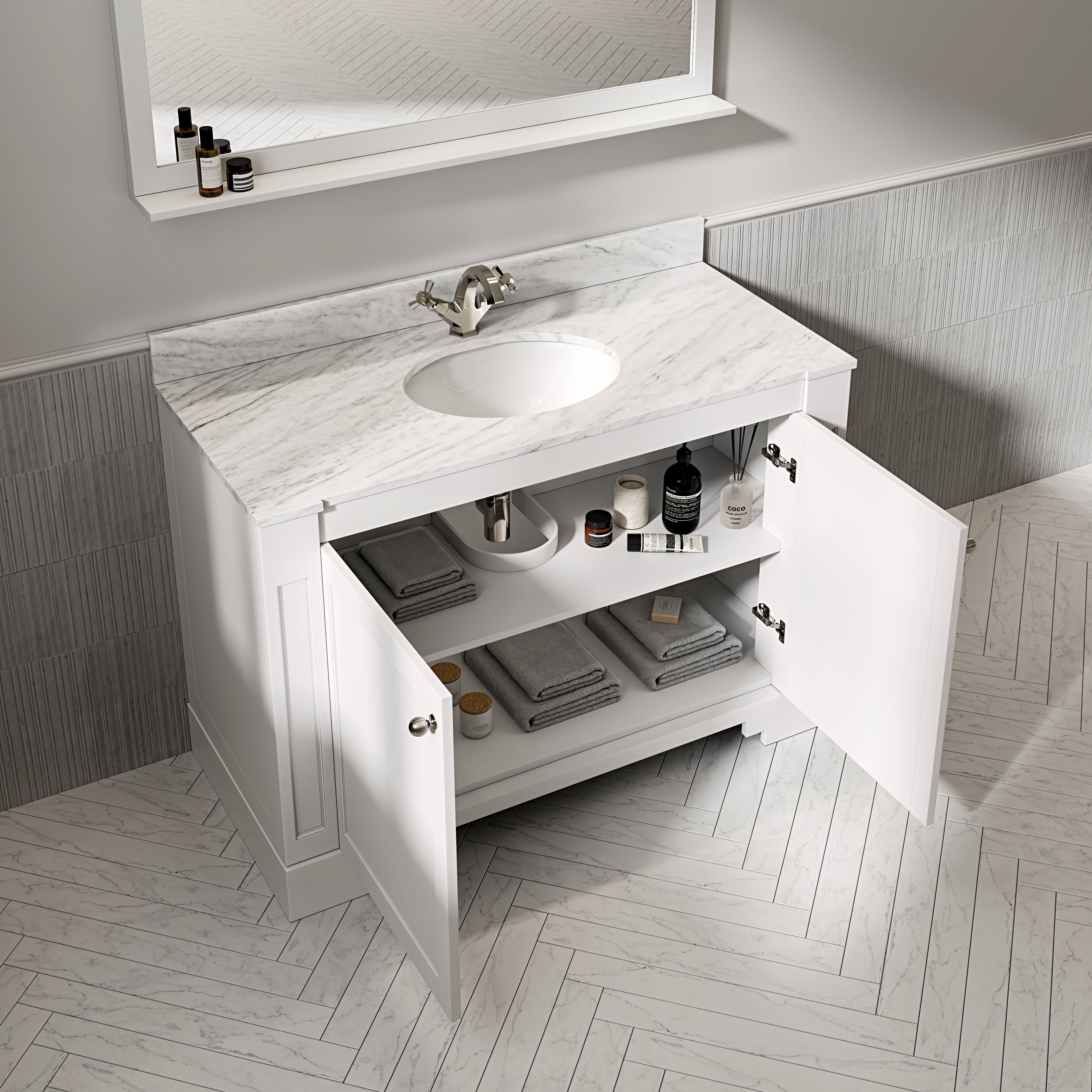 Wentworth Carrara Marble Floorstanding Vanity Unit (Matte White) 1200mm