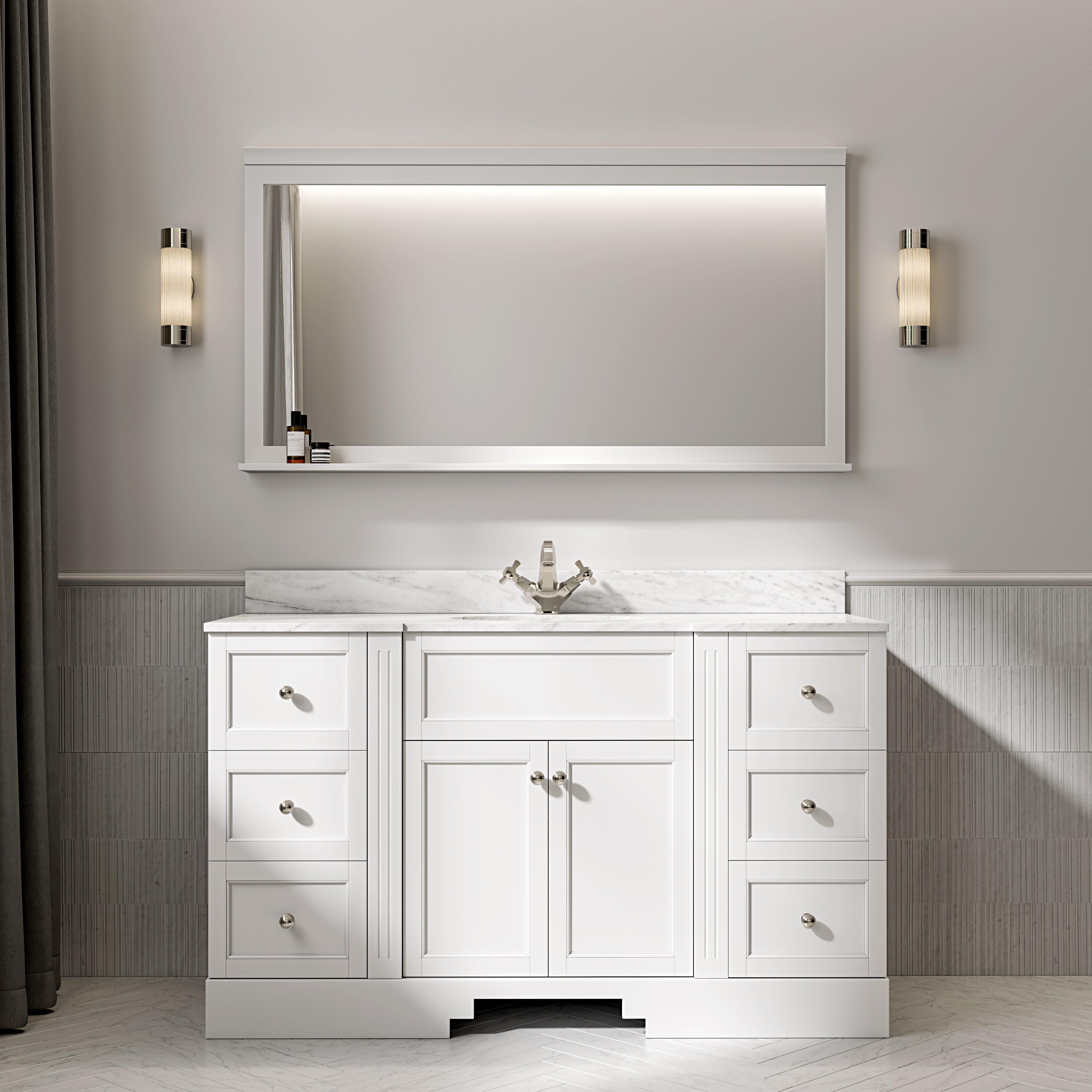 Wentworth Carrara Marble Floorstanding Vanity Unit (Matte White) 1400mm