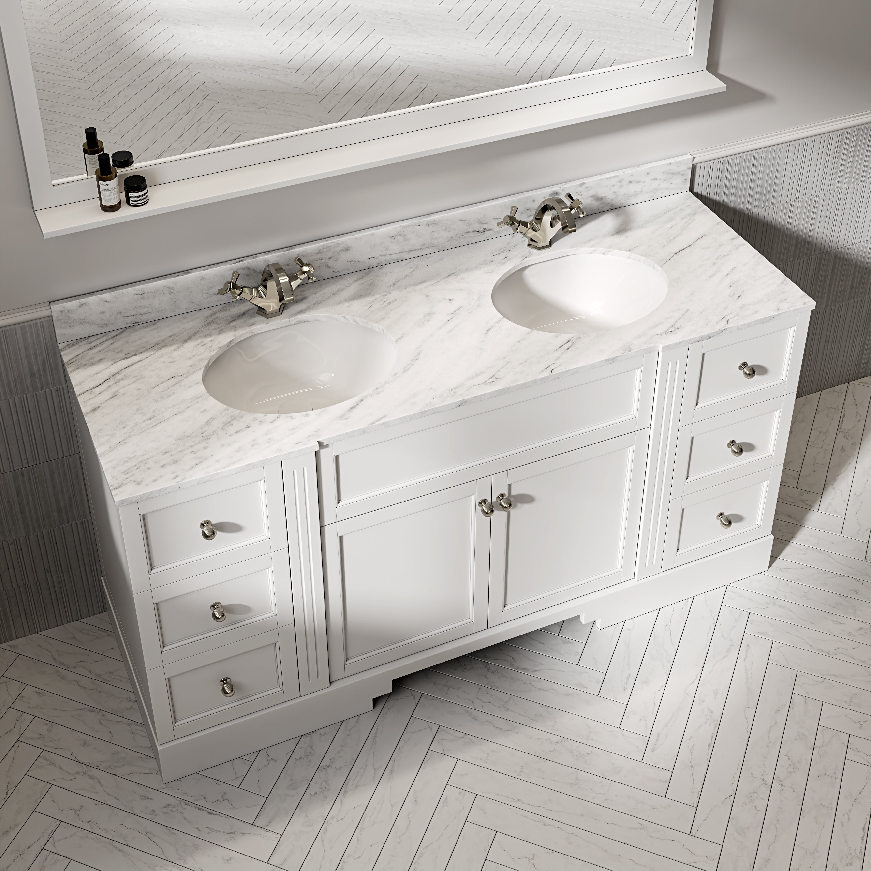 Wentworth Carrara Marble Floorstanding Vanity Unit (Matte White) 1600mm