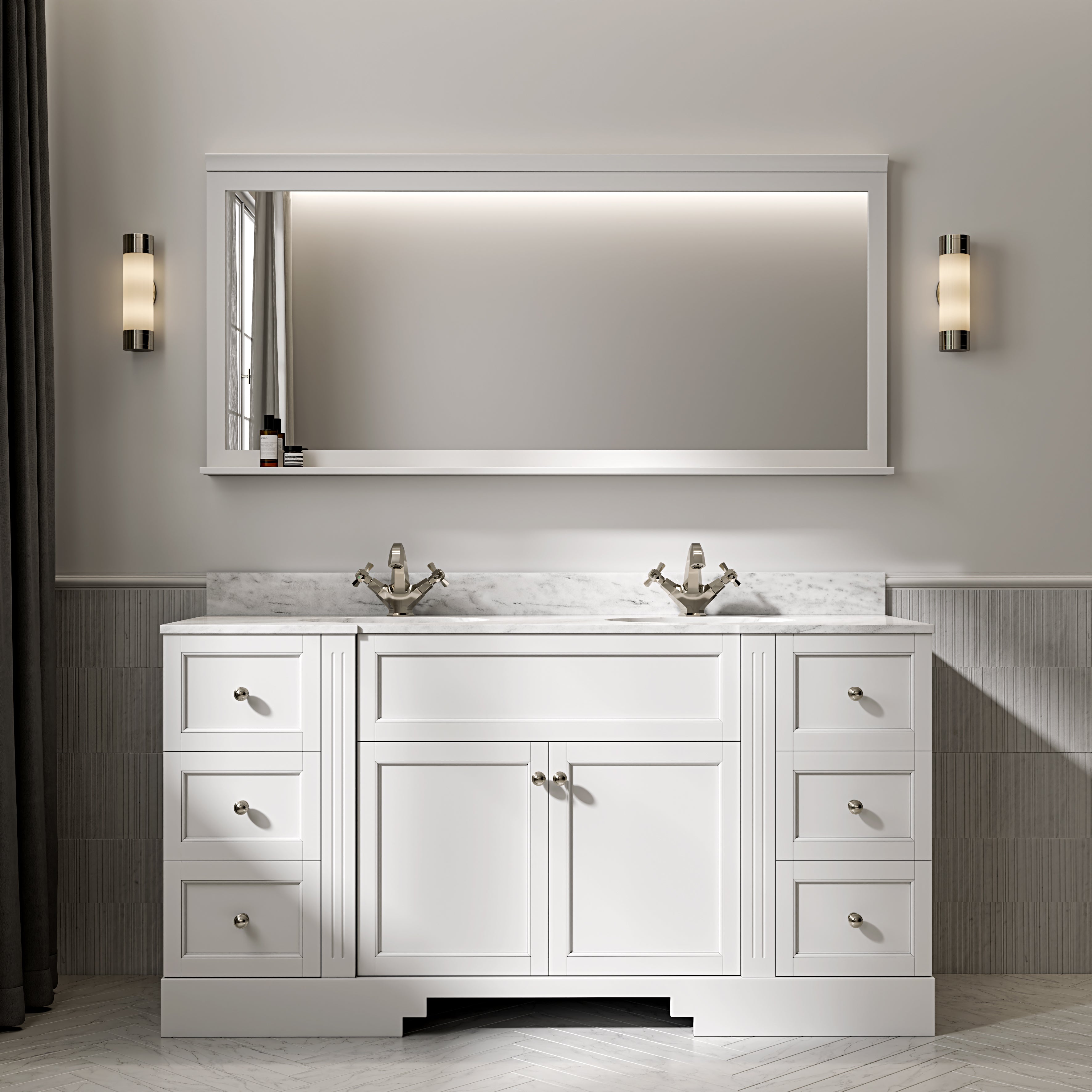 Wentworth Carrara Marble Floorstanding Vanity Unit (Matte White) 1600mm