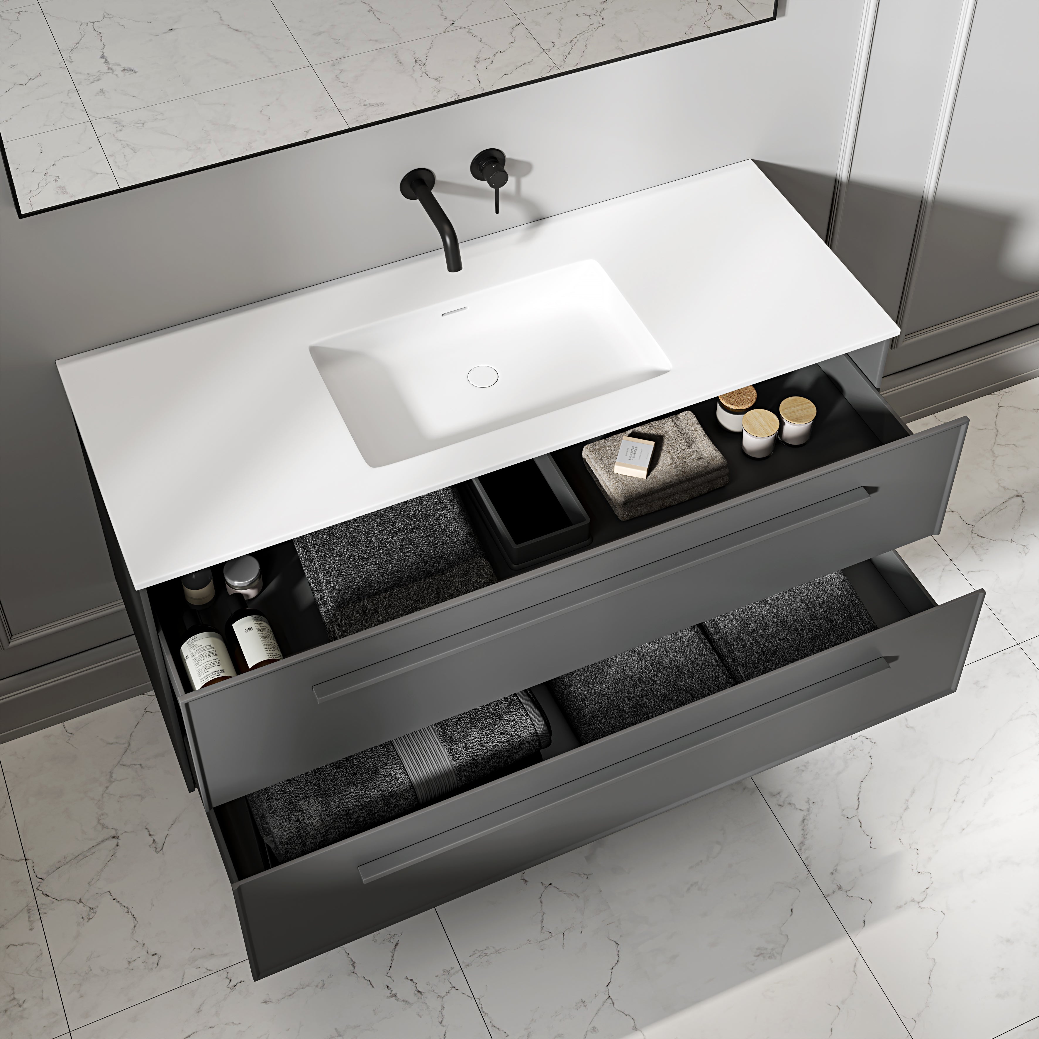 Farringdon Vanity Unit with Stone Basin (Matte Anthracite 1200mm)