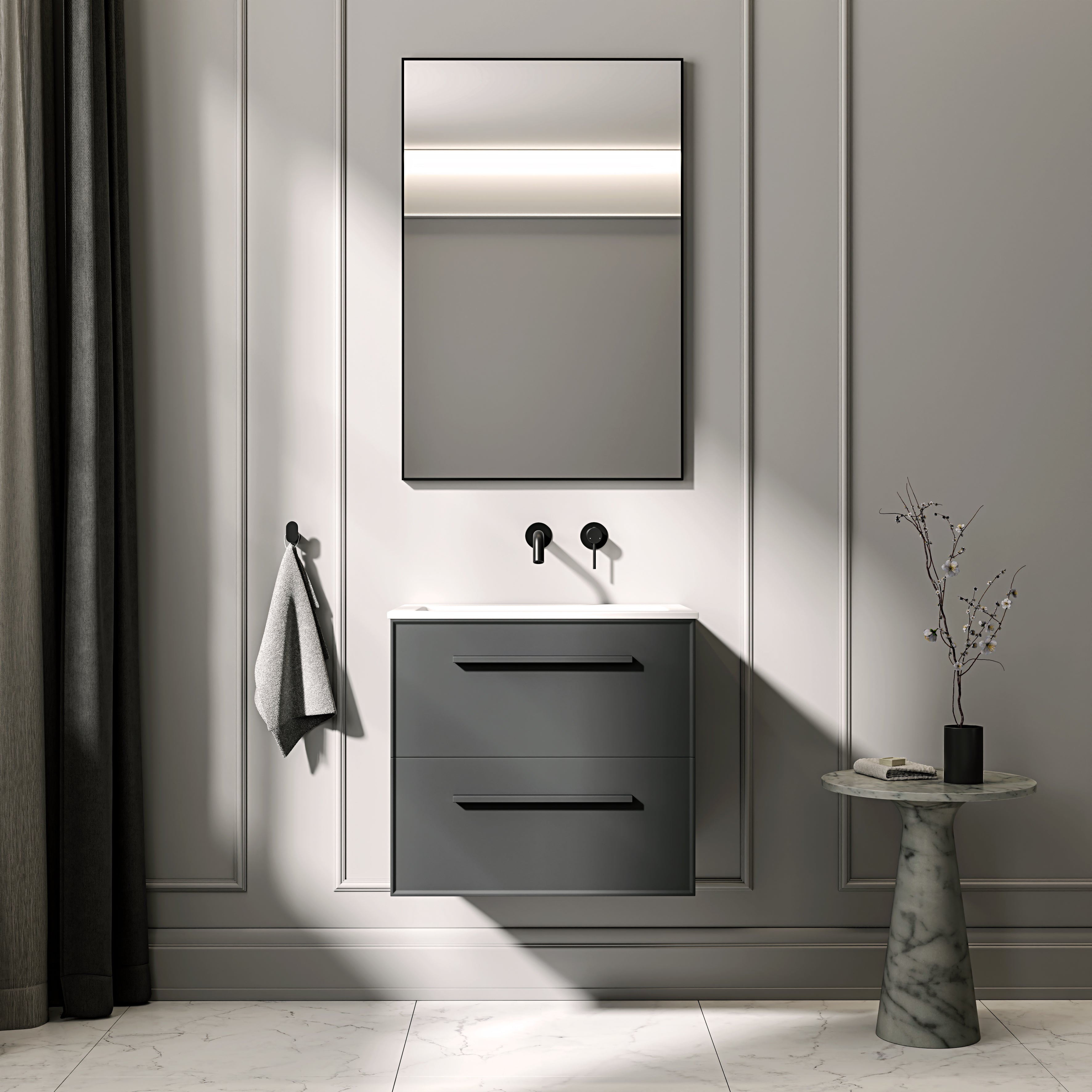 Farringdon Vanity Unit with Stone Basin (Matte Anthracite 600mm)