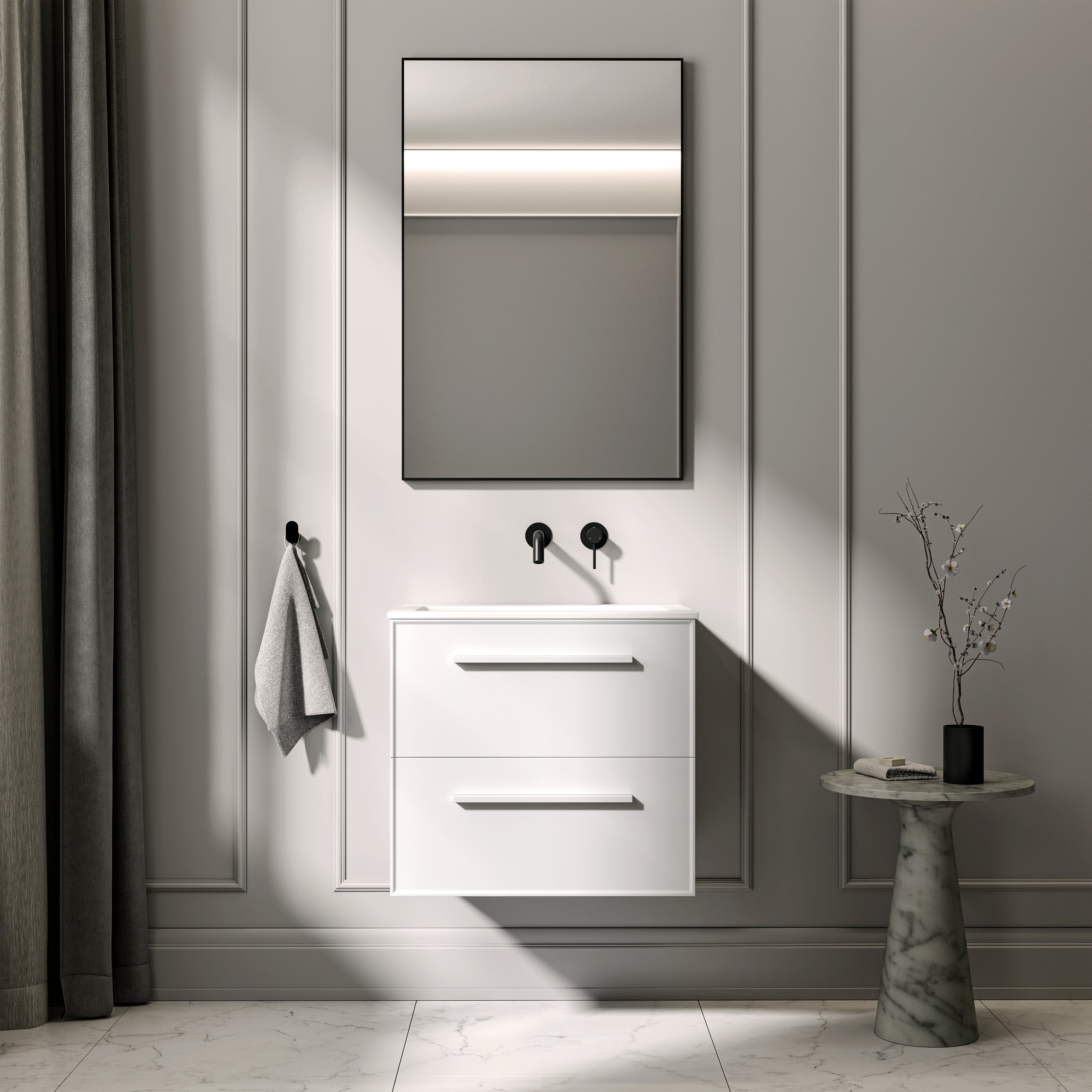 Farringdon Vanity Unit with Stone Basin (Matte White 600mm)