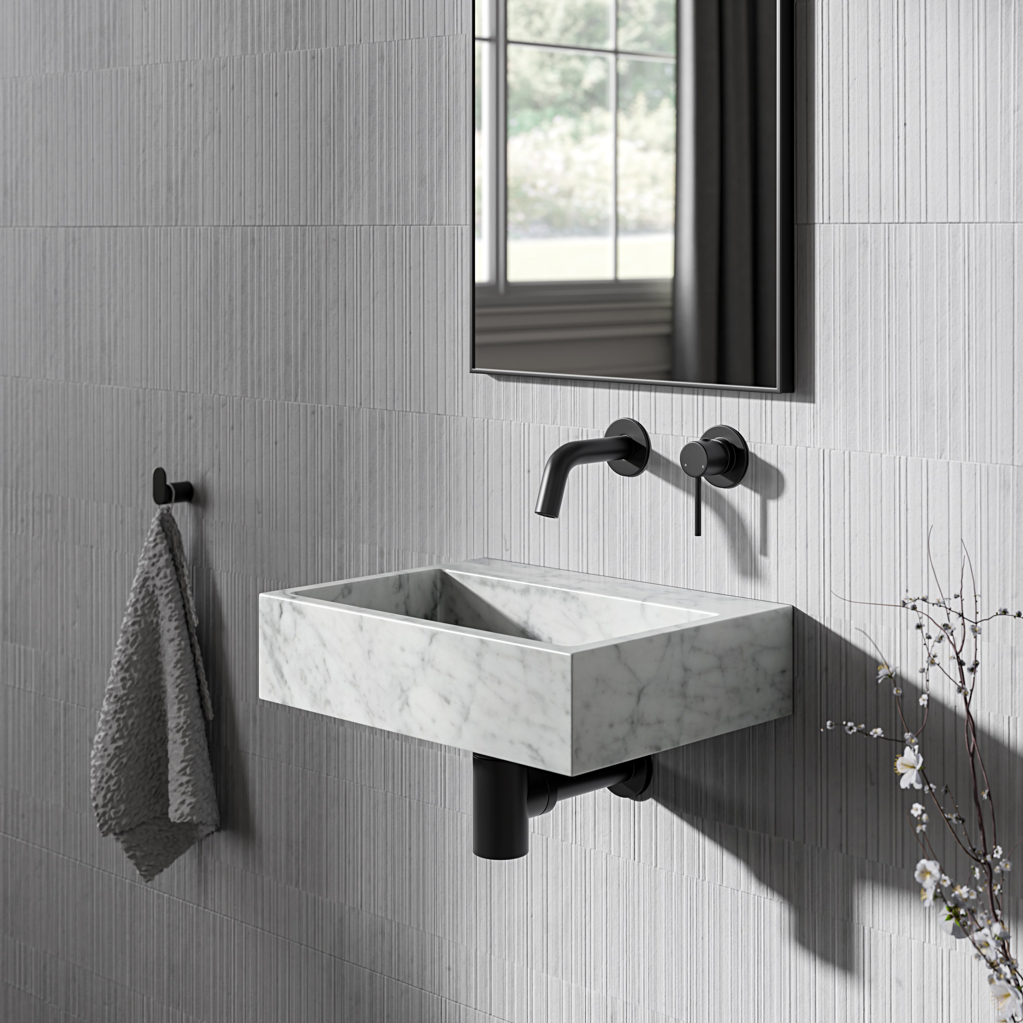 Figo Carrara Marble Wall Hung Basin 400mm