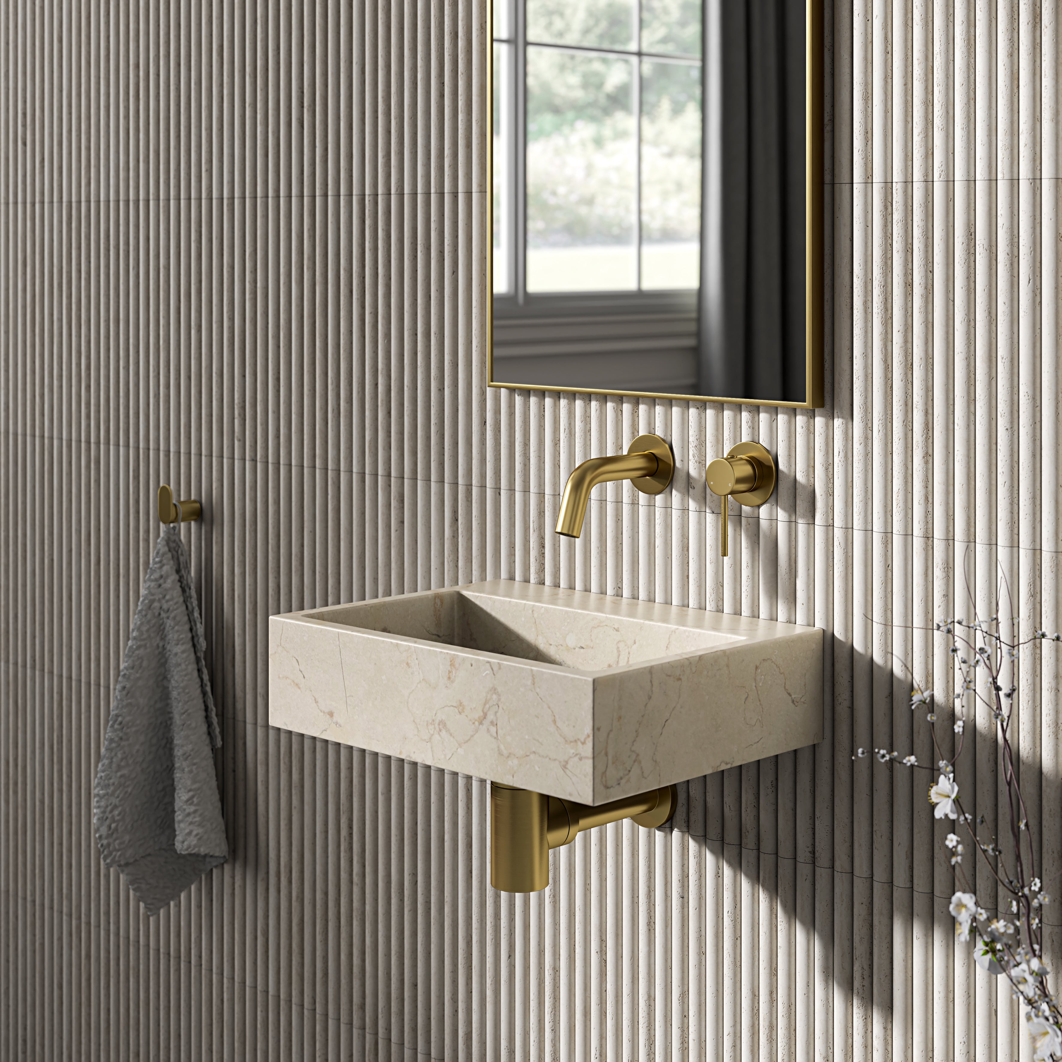 Figo Crema Marfil Marble Wall Hung Basin 400mm