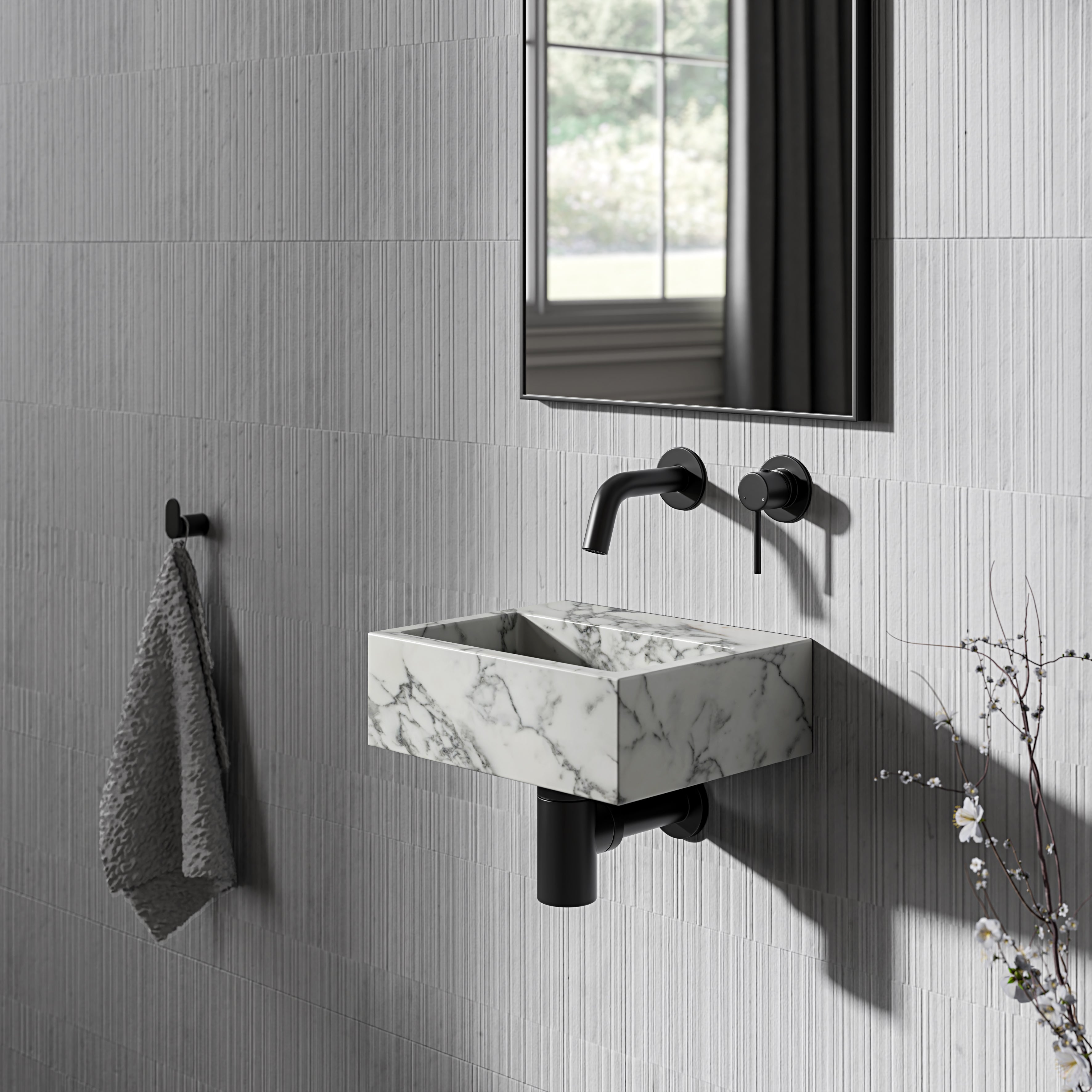 Nuvola Arabescato Marble Wall Hung Basin 300mm