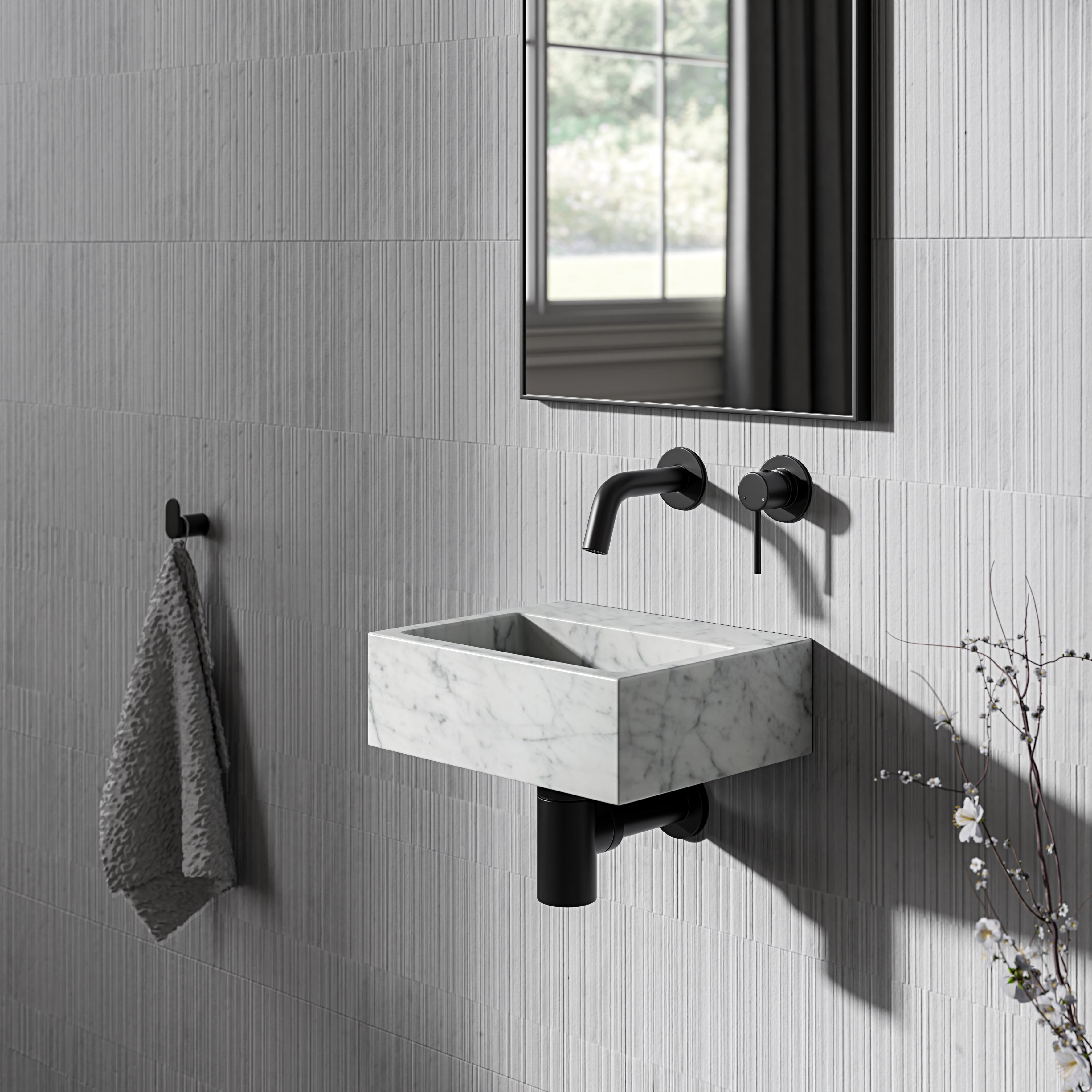 Nuvola Carrara Marble Wall Hung Basin 300mm