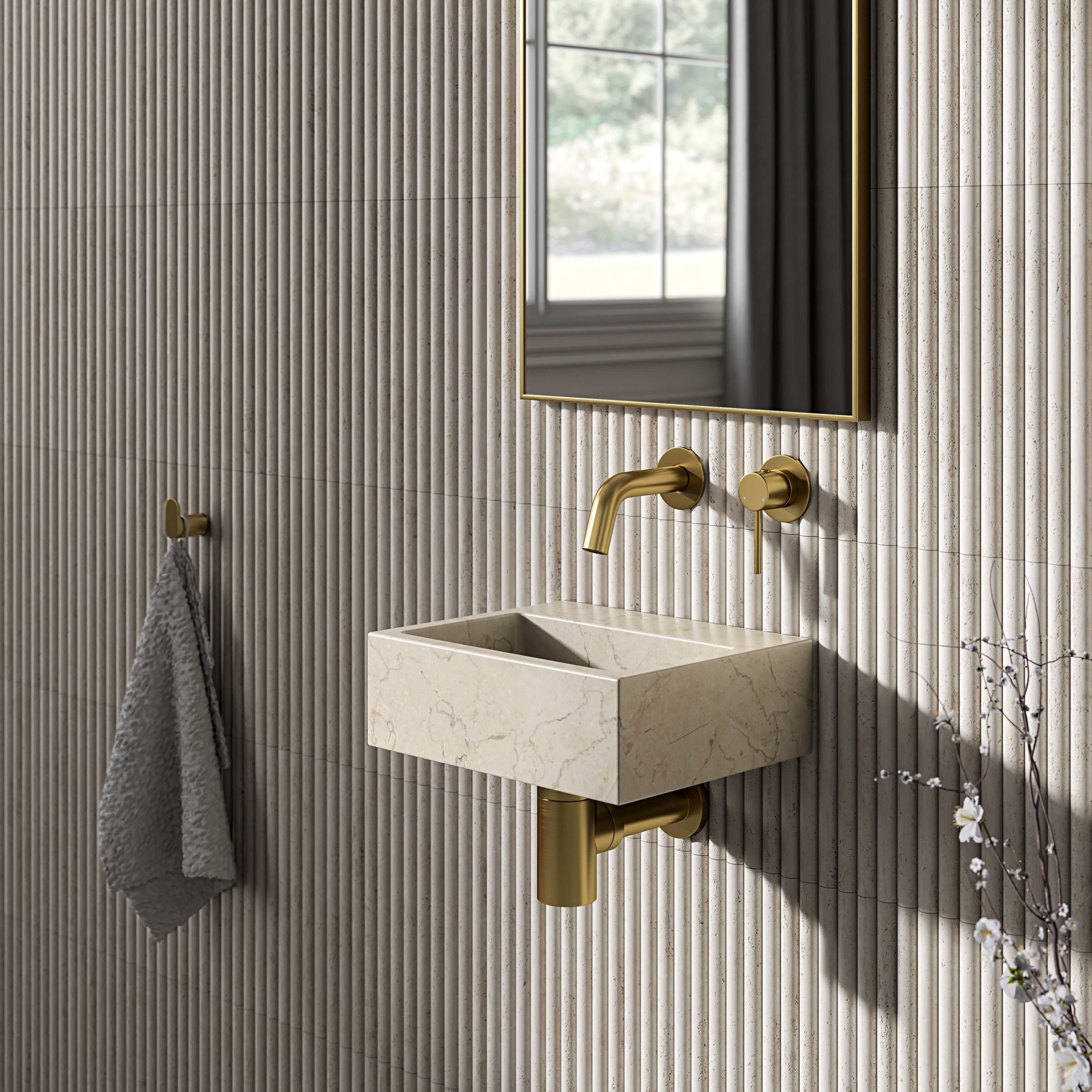 Nuvola Crema Marfil Marble Wall Hung Basin 300mm