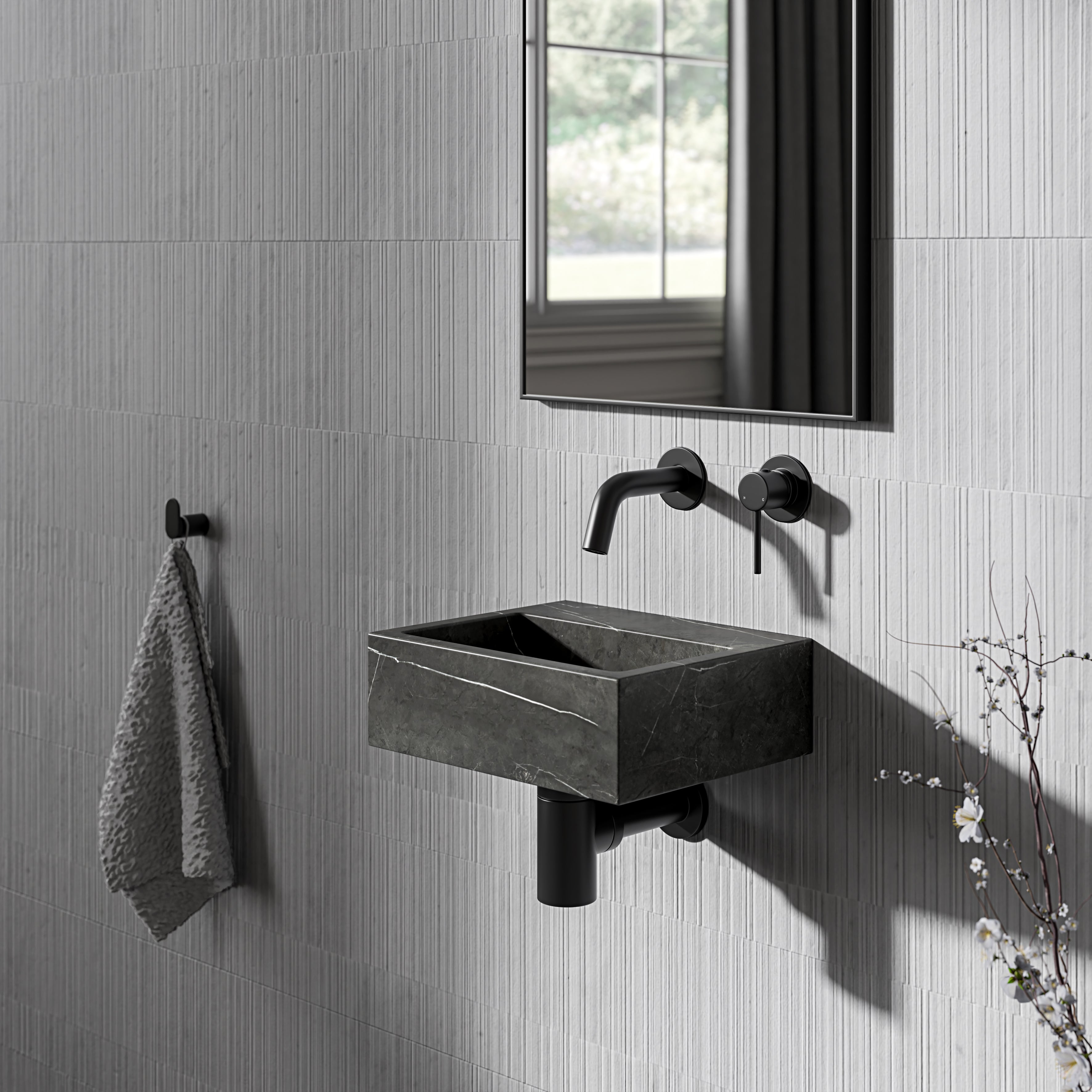 Nuvola Pietra Grey Marble Wall Hung Basin 300mm