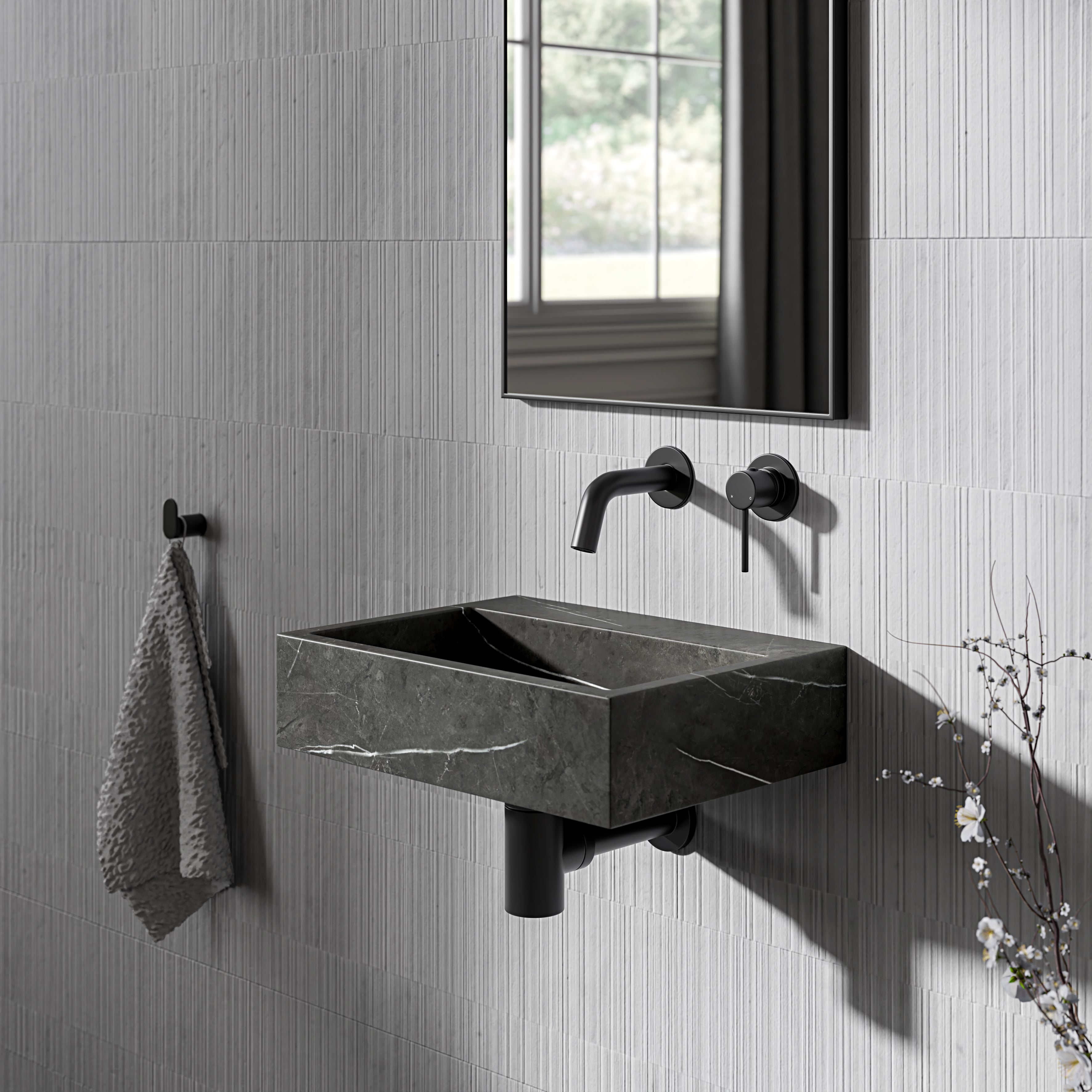 Figo Pietra Grey Marble Wall Hung Basin 400mm